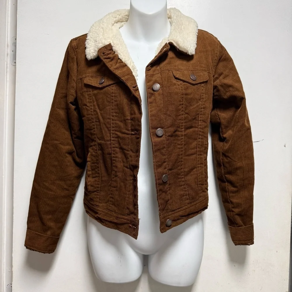 Fashion Nova Brown Corduroy Teddy Jacket with White Collar Size S